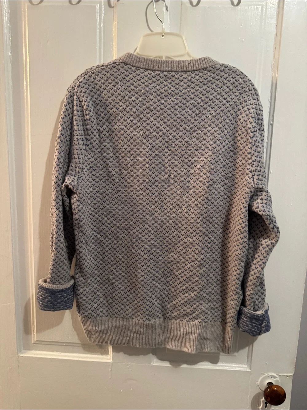 J. Crew Men’s Grey and Light Blue Wool-Blend Crewneck Sweater